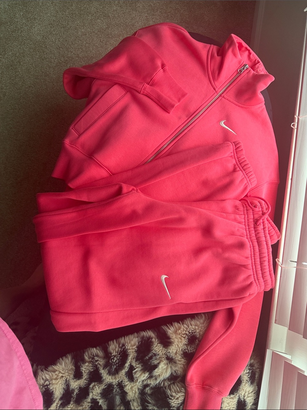 Nike Women's Bright Pink Zip Jacket and Joggers Set